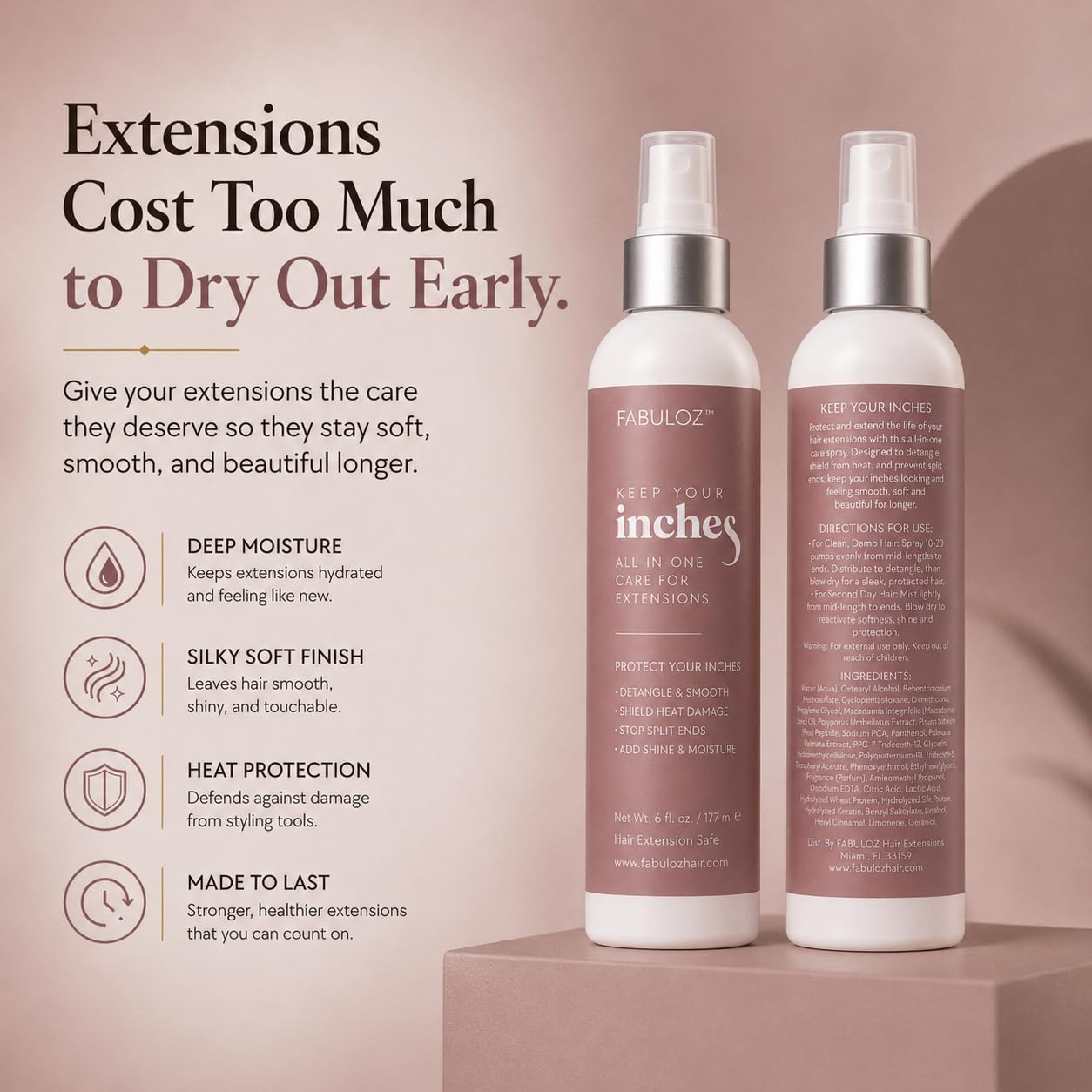 FABULOZ Hair Extension & Wig Leave-In Conditioner Spray, Keep Your Inches