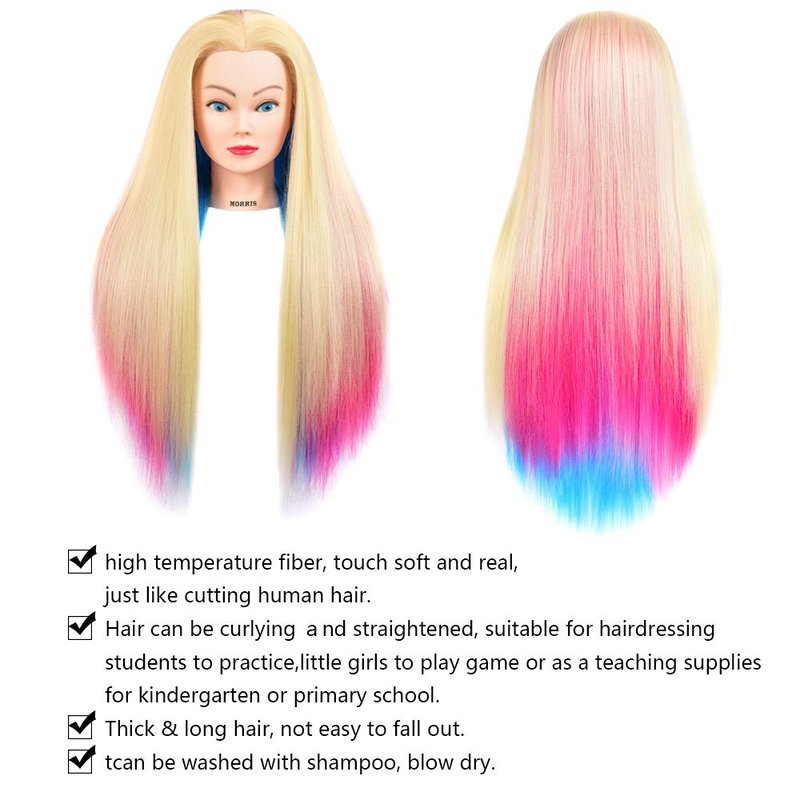 Morris 28 Inch Cosmetology Mannequin Head with Synthetic Hair Styling Head for Hairdresser Training Head Manikin Doll Head Long Hair Mannequin Head for Practice Braiding with Clamp (613)