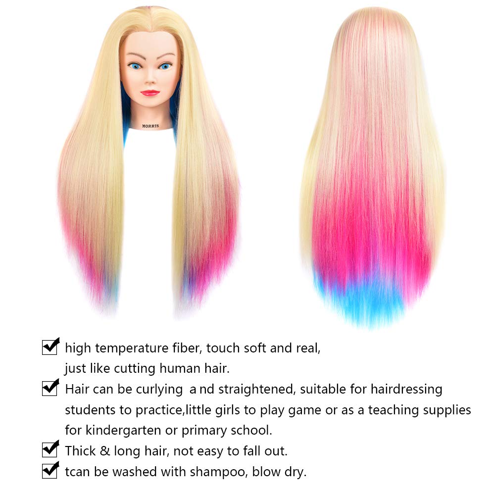 Morris 28 Inch Cosmetology Mannequin Head with Synthetic Hair Styling Head for Hairdresser Training Head Manikin Doll Head Long Hair Mannequin Head for Practice Braiding with Clamp (613)
