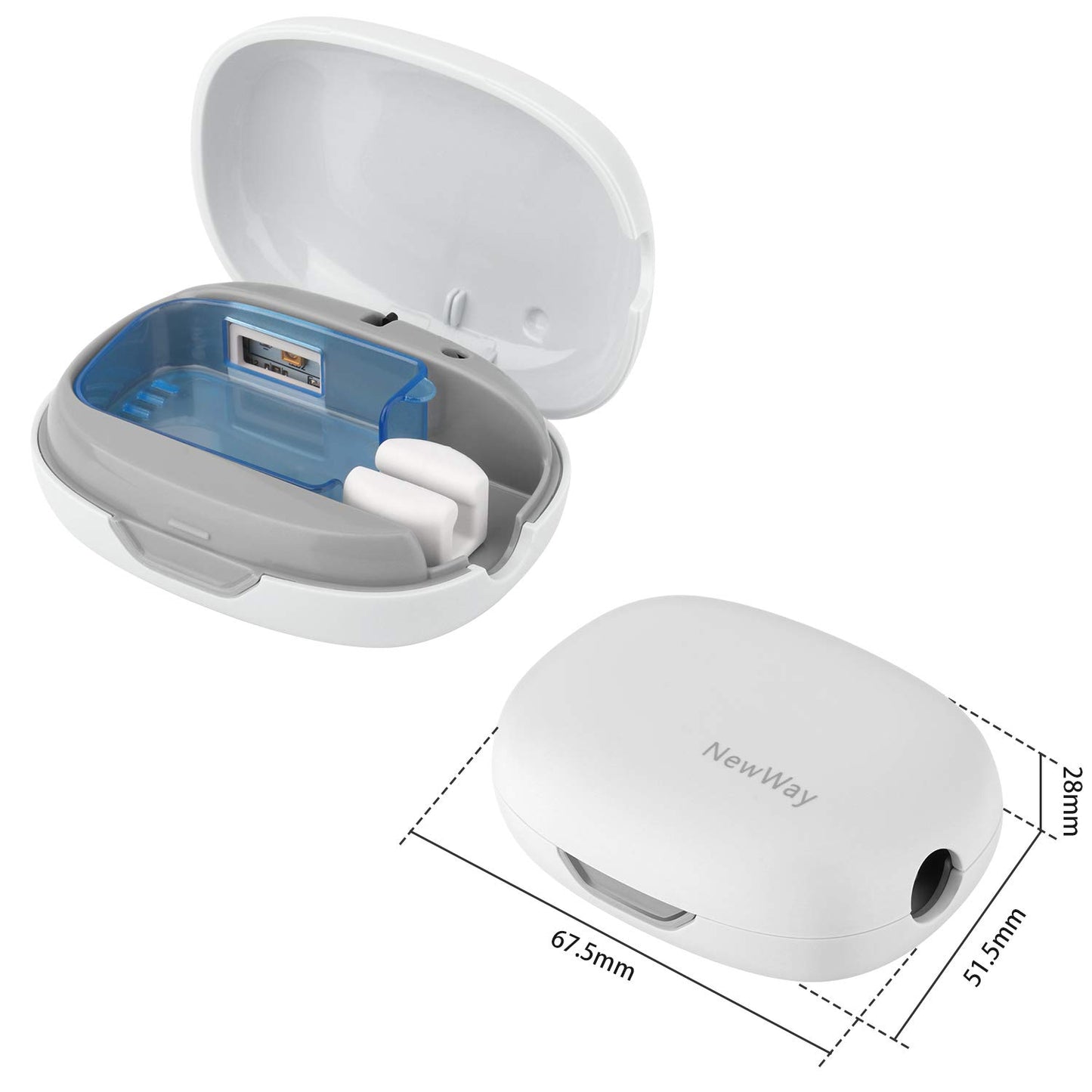 NewWay Mini Toothbrush Cover Rechargeable Travel Toothbrush Case with Holder for Houshold and Traving or Business Trip White