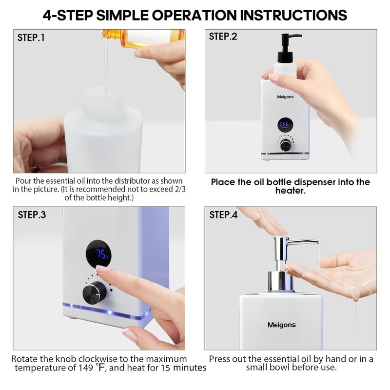 Oil Warmer for Massage, Massage Oil Warmer, Body Oils Heater for Spa, with Two Oil Bottle Dispenser, Adjustable Temperature (White)