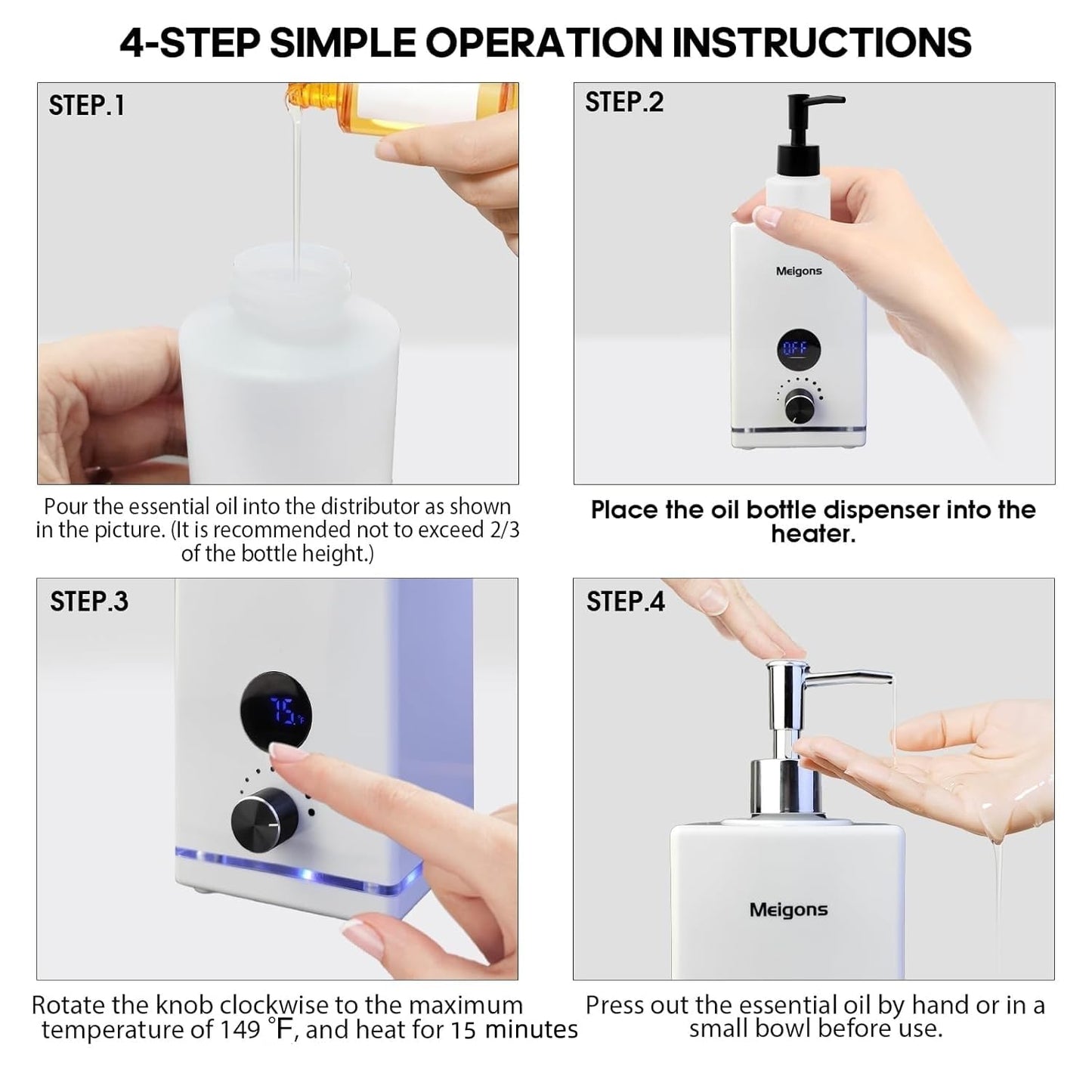 Oil Warmer for Massage, Massage Oil Warmer, Body Oils Heater for Spa, with Two Oil Bottle Dispenser, Adjustable Temperature (White)