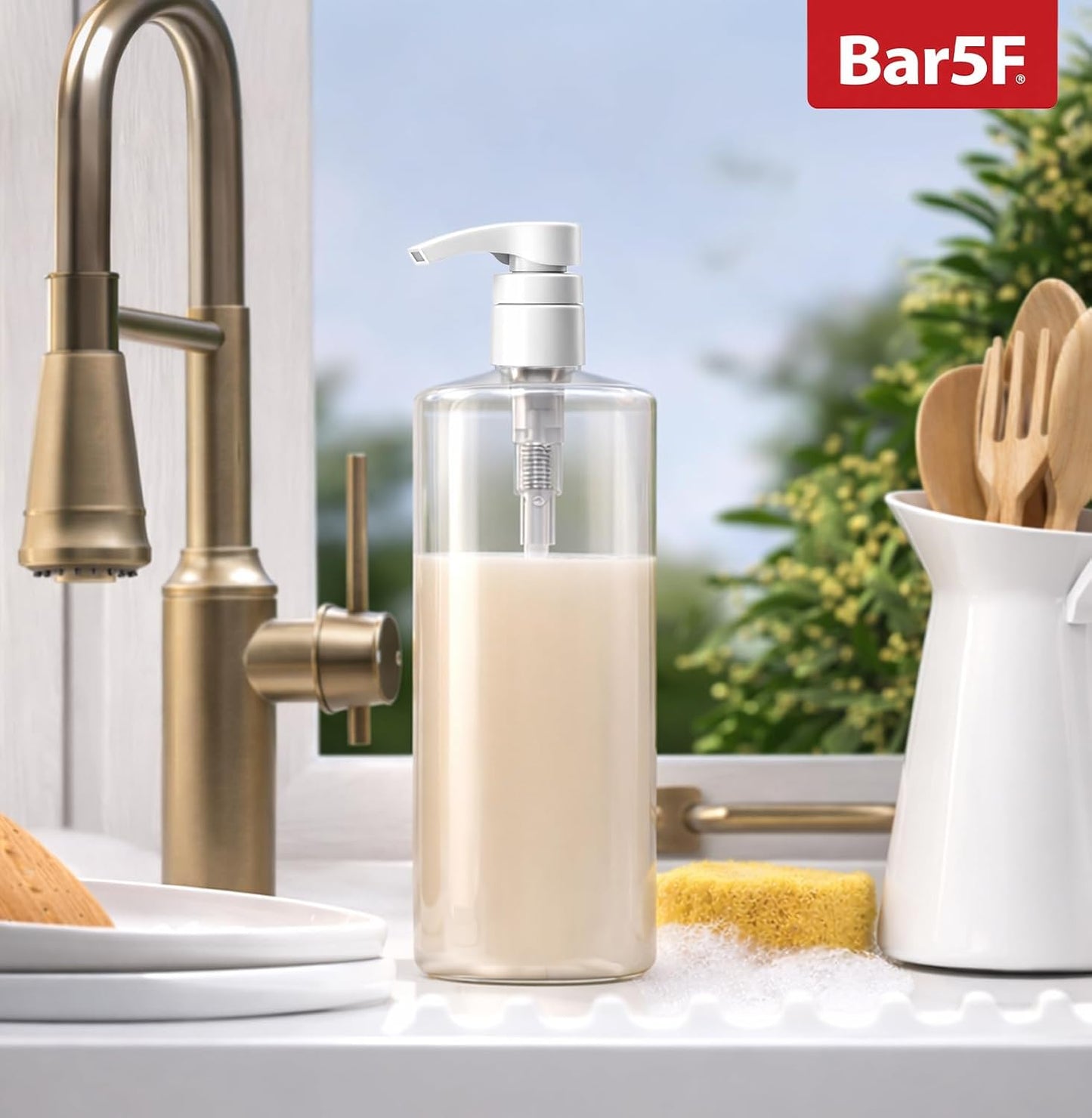 Bar5F Pump Bottle - 32-Ounce BPA-Free Clear Containers for Shampoo, Conditioner & Lotion | 2-Pack