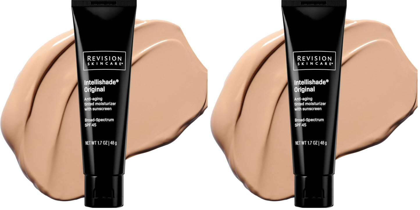 Revision Skincare Intellishade® Original SPF 45, Anti-Aging Tinted for Face,Daily Moisturizer with SPF,Anti-Wrinkle with Peptides & Vitamin C,Hydrating Broad-Spectrum Sunscreen, 1.7 oz, (Pack of 2)