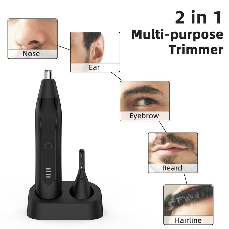 Ear and Nose Hair Trimmer for Men Women, Eyebrow and Facial Hair Trimmer with Powerful Motor and Dual-Edge Blades Rechargeable Painless
