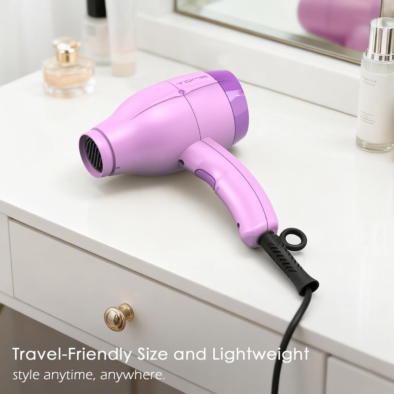 TOME Hair Dryer with Diffuser - 1875W Ionic Blow Dryer with Comb & Concentrator | Fast Drying, 2 Heat & 2 Speed Settings, Purple