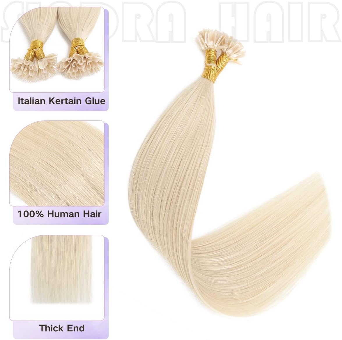 Sindra U Tip Hair Extensions 14 Inch Platinum Blonde 40g Keratin Human Hair 50 Strands Hot Fusion Pre Bonded Extensions Utip#60-14inch)