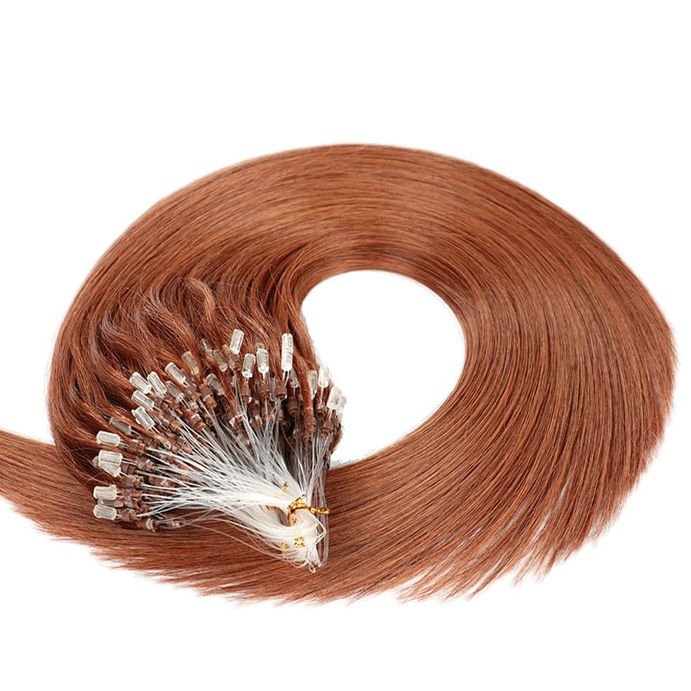 Saisifen Micro Loop Hair Extensions #30 Auburn Human Hair Bulk (50 Strands,1g/Strands) Micro Ring Link Brazilian Human Hair Extension 16 Inches (40cm)