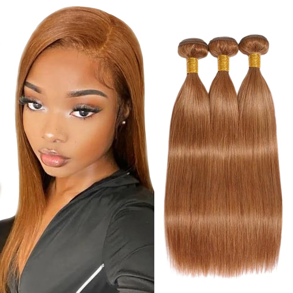 Human Hair Bundles #30 Light Brown Straight Remy Hair Extensions - Double Weft | 8, 10, 12 Inch