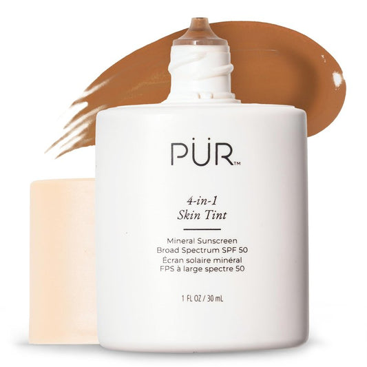 PÜR MINERALS Tinted Sunscreen for Face, 4-in-1 Skin Tint - Broad Spectrum Mineral Sunscreen, SPF 50 - Tinted Facial Moisturizer, Primer, Foundation for Sun Protection - Buildable Coverage, Caramel
