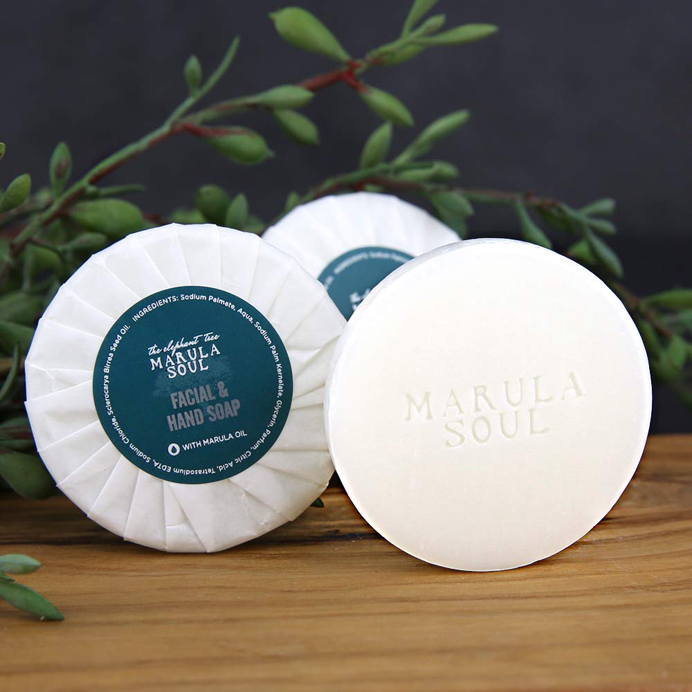 OPPEAL Marula Oil Hotel Toiletries Round Soap Bar - 0.5 Oz Travel Size in Bulk - Individually Wrapped - Ambergris Scent - 120 Bars per Case.