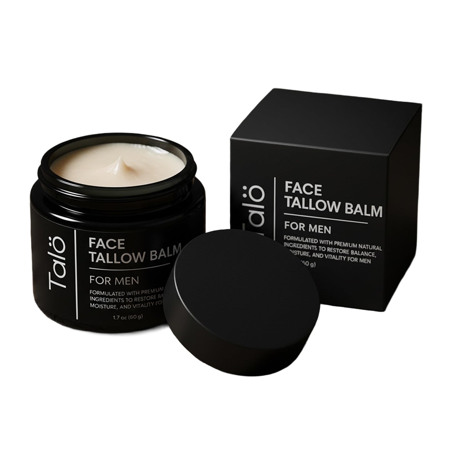 Talö Beef Tallow Moisturizer for Men | Natural Grass Fed Beef Tallow for Face | Rich in Vitamins w/No Fillers & Synthetics | Anti-Aging Face Cream for Dry & Sensitive Skin | 1.7fl. oz jar