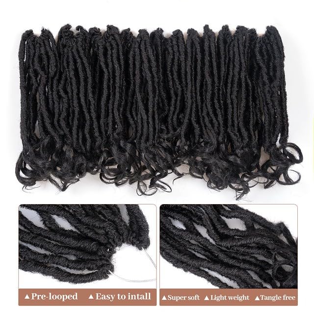 French Curl Locs Crochet Hair - 10 Inch Natural Black Faux Locs with Curly Ends | 8 Packs Pre-Looped Braiding Hair Extensions