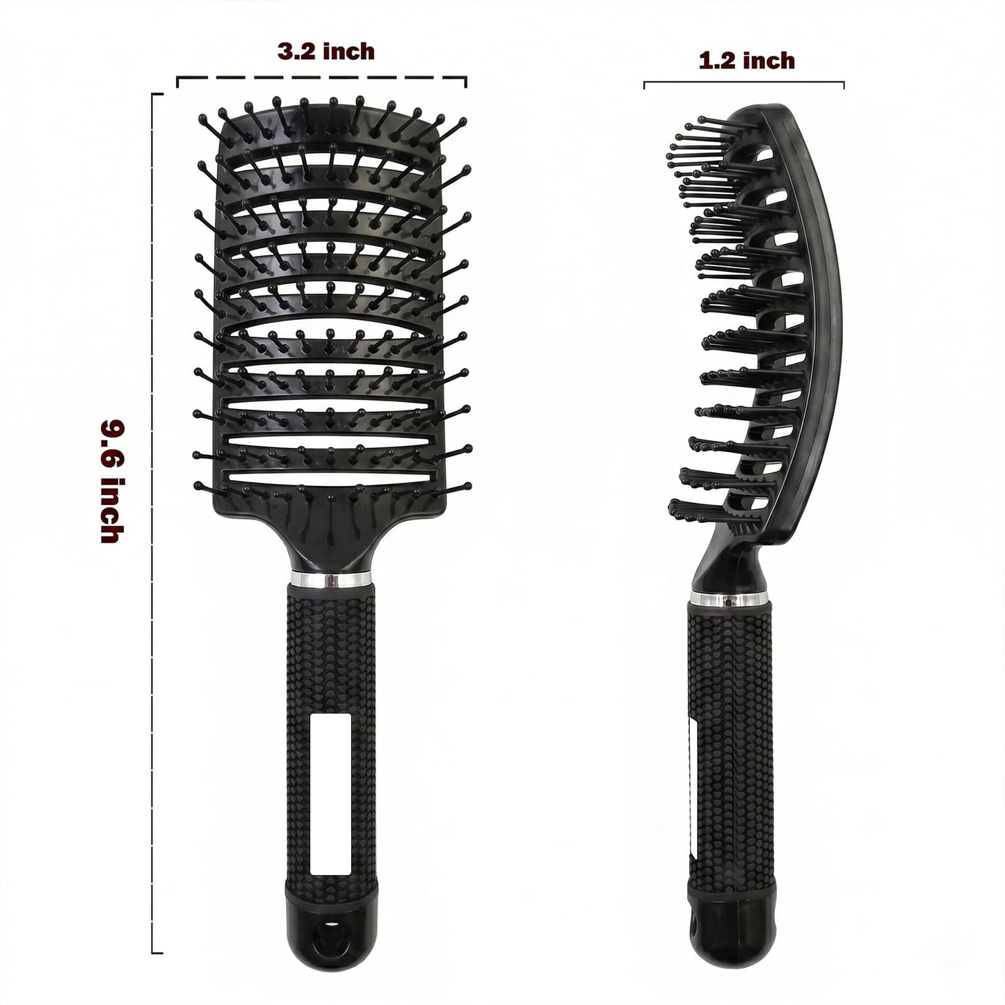 FIXBODY Detangling Vented Curved Hair Brush for Women Men Kids Wet Dry Use (Black-Nylon)