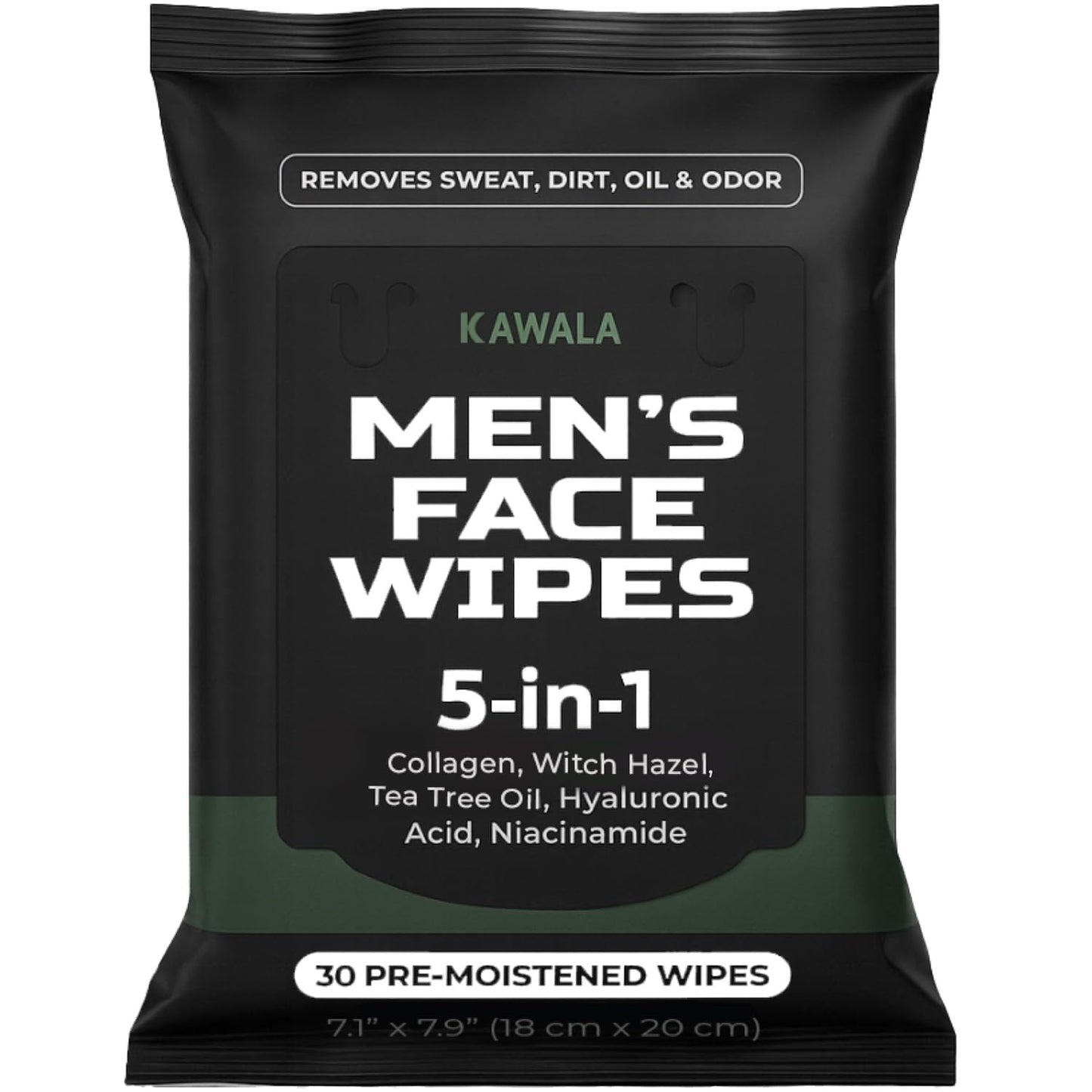 Face Wipes for Mens 5-in-1 Anti-Aging Facial Cleansing Sweat Wipes for Skin Care with Collagen, Witch Hazel, Tea Tree Oil, Hyaluronic Acid, Niacinamide for Oily or Acne-Prone Skin Woodsy Scent