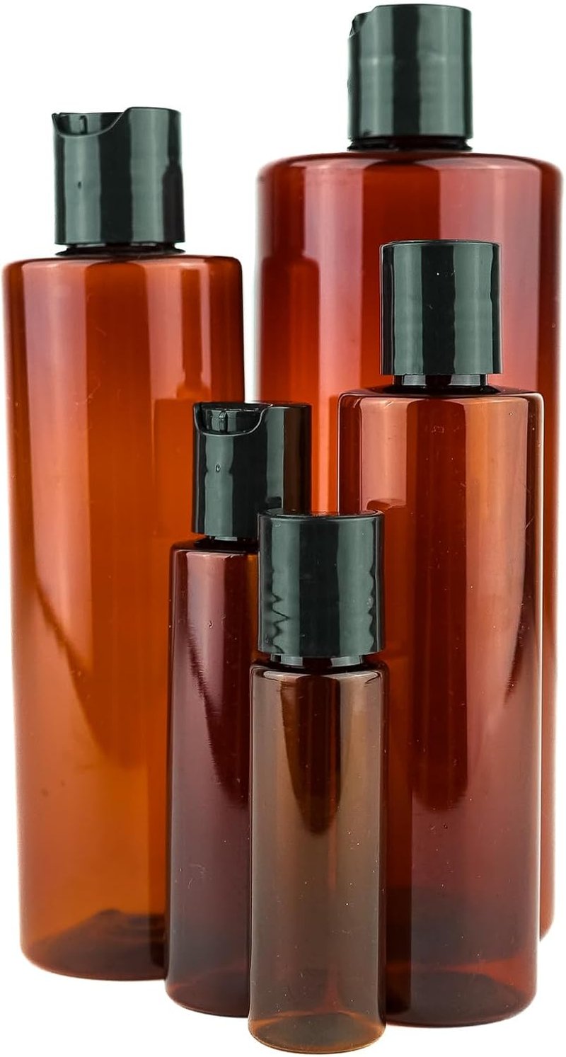 Amber Plastic Bottles - 16oz Reusable Shampoo & Lotion Containers | Pack of 12