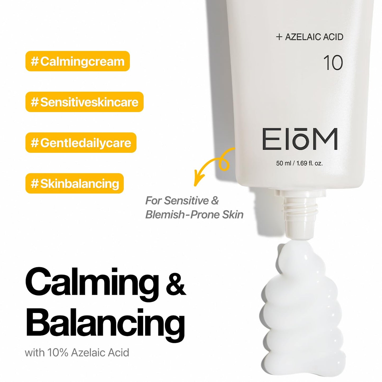 EIOM Azelaic Acid 10% Calming Cream for Blemish-Prone & Sensitive Skin – Redness Relief, Skin Balancing Korean Moisturizer with Fermented Probiotic Complex, Fragrance-Free (50ml / 1.69 fl. oz.)