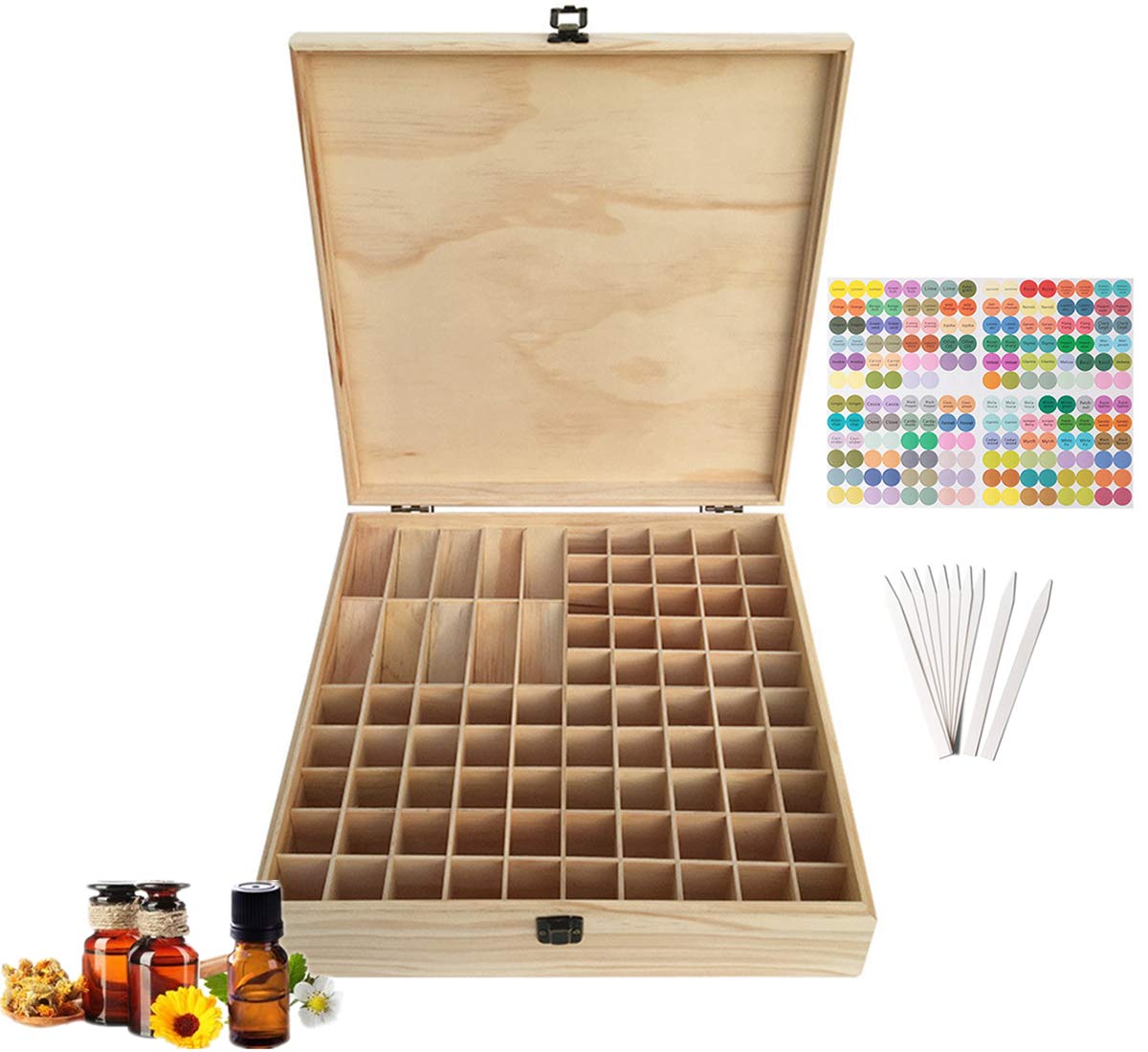 PhantomSky 85 Slots Wooden Aromatherapy Essential Oil Carrying Case, Natural Pine Essential Oil Organizer Storage Box Case Roller Bottlers Holder Collection Containers for Travel and Presentations