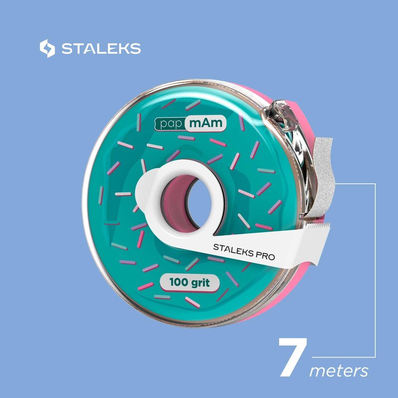 STALEKS PRO Disposable White Abrasive Tape papmAm Expert – 100 Grit – 7m Roll in Plastic Case – Glueless Replaceable Abrasive – Professional Nail Shaping – Manicure & Pedicure
