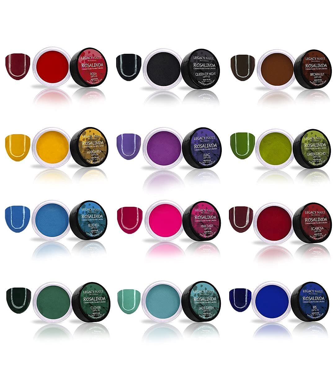 Legacy Nail Acrylic Powder Collections - 12 Colors Professional Nail Art Powder Set Manicure DIY for Dip & Acrylic Nail Extensions (Rosalinda Collection)