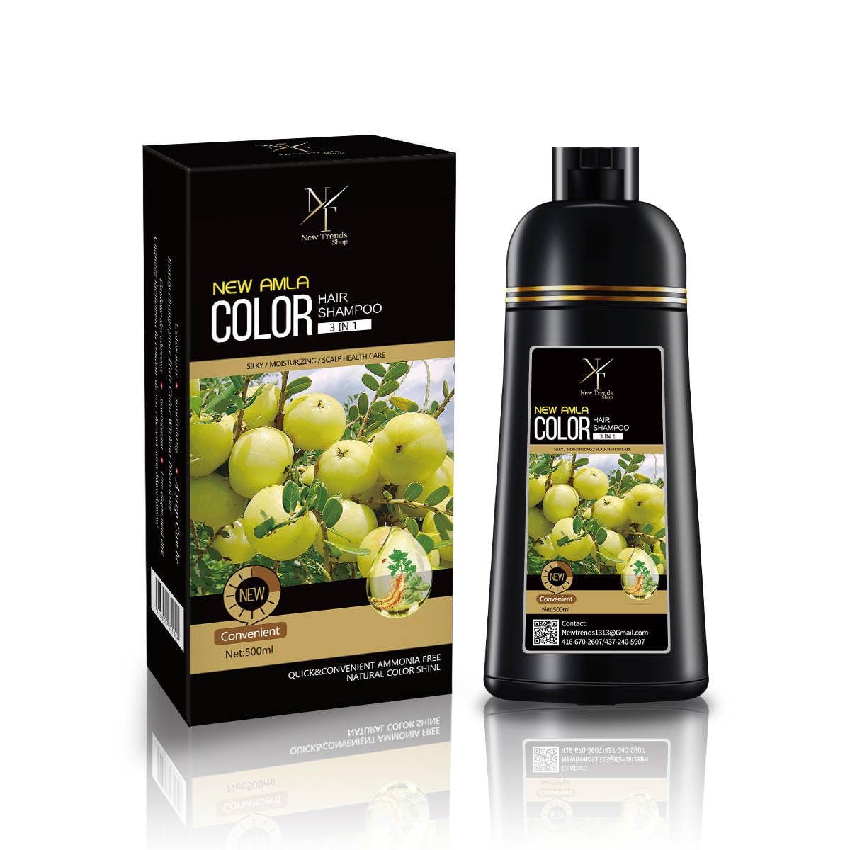 New Trends Hair Color Shampoo, Dark Brown - Instant Hair Color for Grey Hair, Ammonia Free, PPD Free, 16.9 Fl Oz (1 Bottle), Natural Henna, Herbs and Botanicals, Aloe Vera, Coconut Oil, Honey