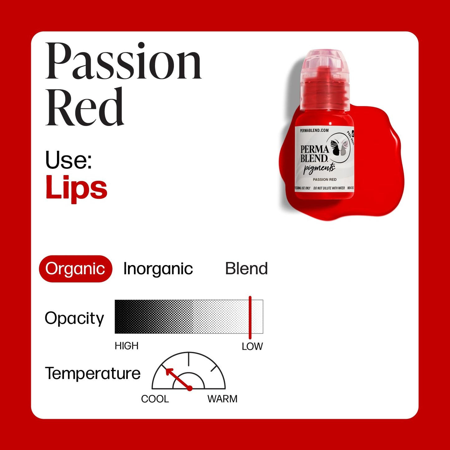 Perma Blend Passion Red - Bright Cool Red Tattoo Ink for Permanent Makeup - Lip Blush Microblading Ink to Enhance Lip Color - Lip Blushing & Lip Tattoo Supplies - Vegan (0.5 oz)