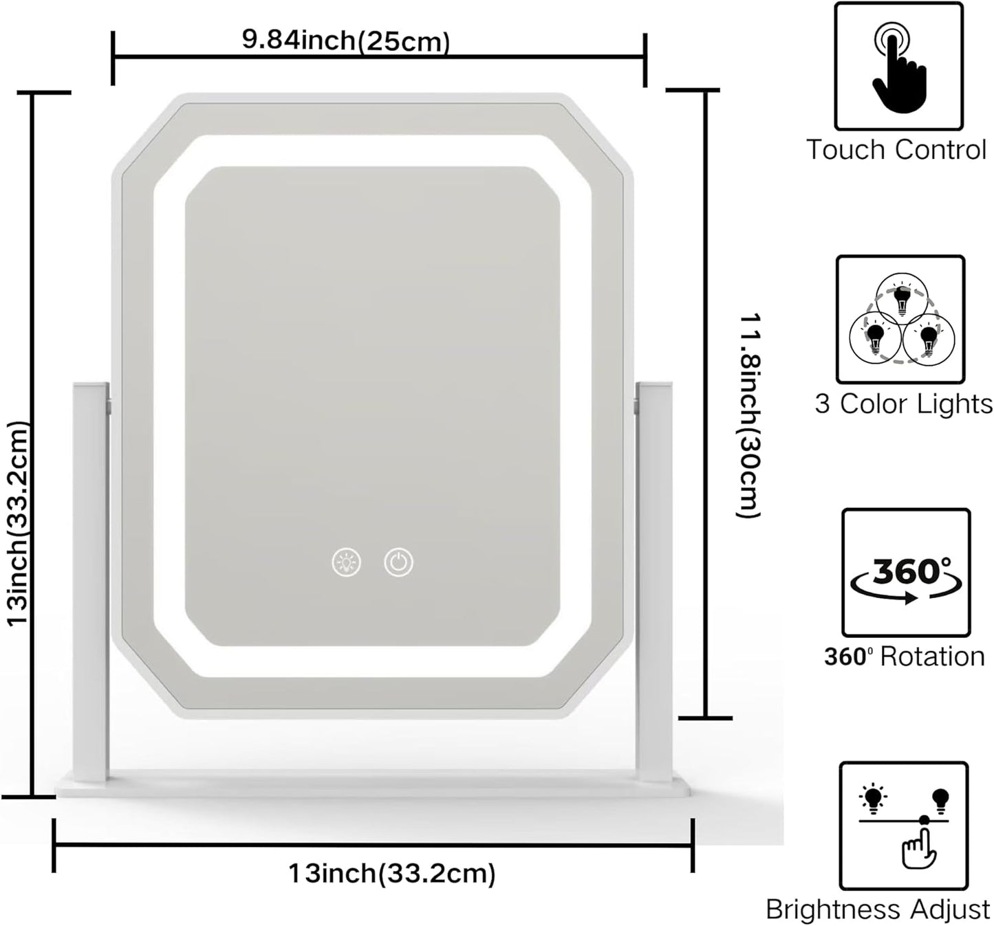 Hollywood Vanity Makeup Mirror - Lighted with 3 Color Modes, 5X Magnification & Smart Touch Control | 12-Inch White