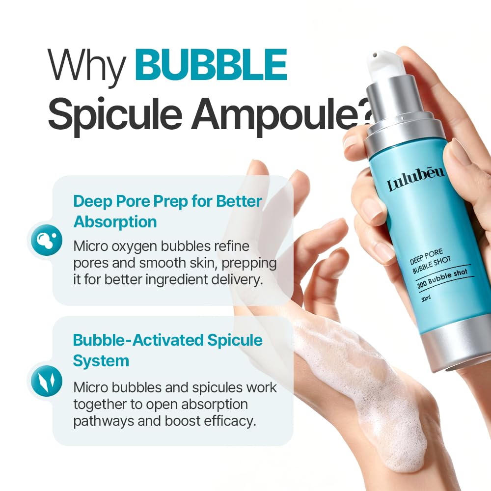 LULUBEU Deep Pore Bubble Shot Ampoule, K-Beauty Deep Pore Prep Serum with Crystal Spicule, PDRN & Azulene, 300-Shot Spicule System for Smoother, Clear-Looking Skin