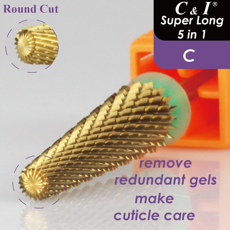 C & I Nail Drill Bit Upgrade 5 in 1 Super Long E-File for Manicure Drill Machine, Special Remove Extension Nails, Fake Acrylic Nails, Nail Gels, Cross Cut Efile for Nail Techs (Coarse -C)