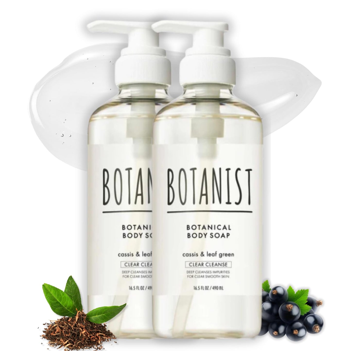 Botanist Natural Body Wash for Women, Mens Full Body Wash for Sensitive Skin by Squalane, Shea Butter& Aloe Vera, Sulfate Free Shower Gel & Bath Soap from Japan 16.5 Fl Oz Cassis & Leaf Green 2EA