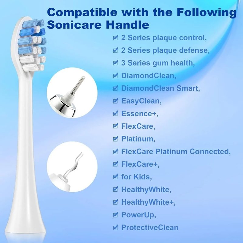 Replacement Toothbrush Heads Compatible with Philips Sonicare and More Click-on Handles 8 Pack White