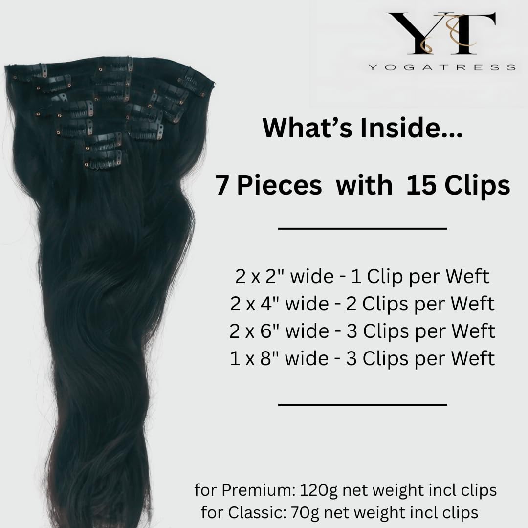 Yogatress Clip in Hair Extensions Real Human Hair – 100% Indian Remy Natural Raw Human Hair Extensions, Clip ins for Women, Double Weft, Pack of 1 – 7Pcs Straight 1B Natural Black 16 Inch 70g Classic