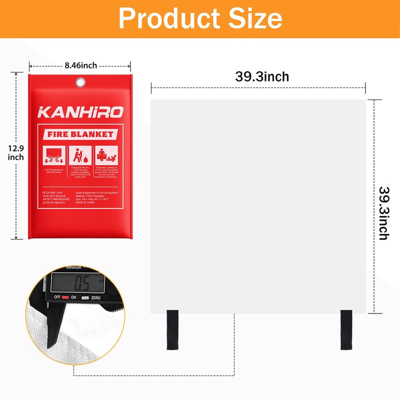 KANHIRO Fire Blanket Emergency for Home Kitchen - Fiberglass Fire Suppression Blanket Great for School, Fireplace, Grill, Car, Office, Warehouse (2 Pack, 39 in X 39 in)