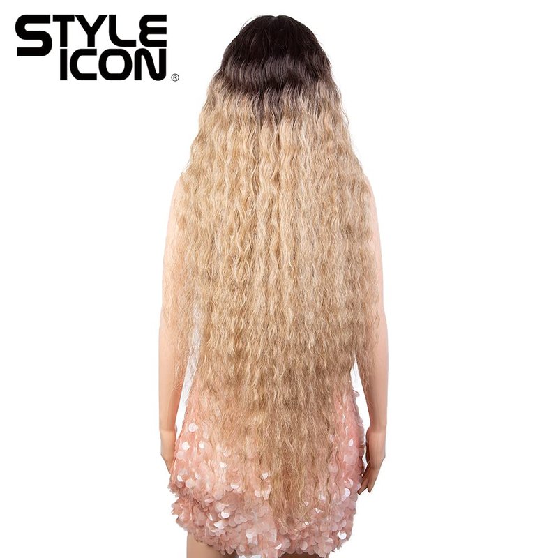 Style Icon 41" Lace Front Wigs Long Wavy Synthetic Wigs with Baby Hair Half Hand Tied 130% Density Wigs (41 Inches, TTHL6/23B/613F)