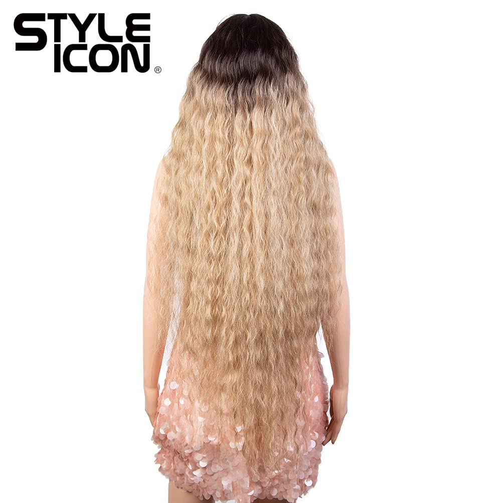 Style Icon 41" Lace Front Wigs Long Wavy Synthetic Wigs with Baby Hair Half Hand Tied 130% Density Wigs (41 Inches, TTHL6/23B/613F)