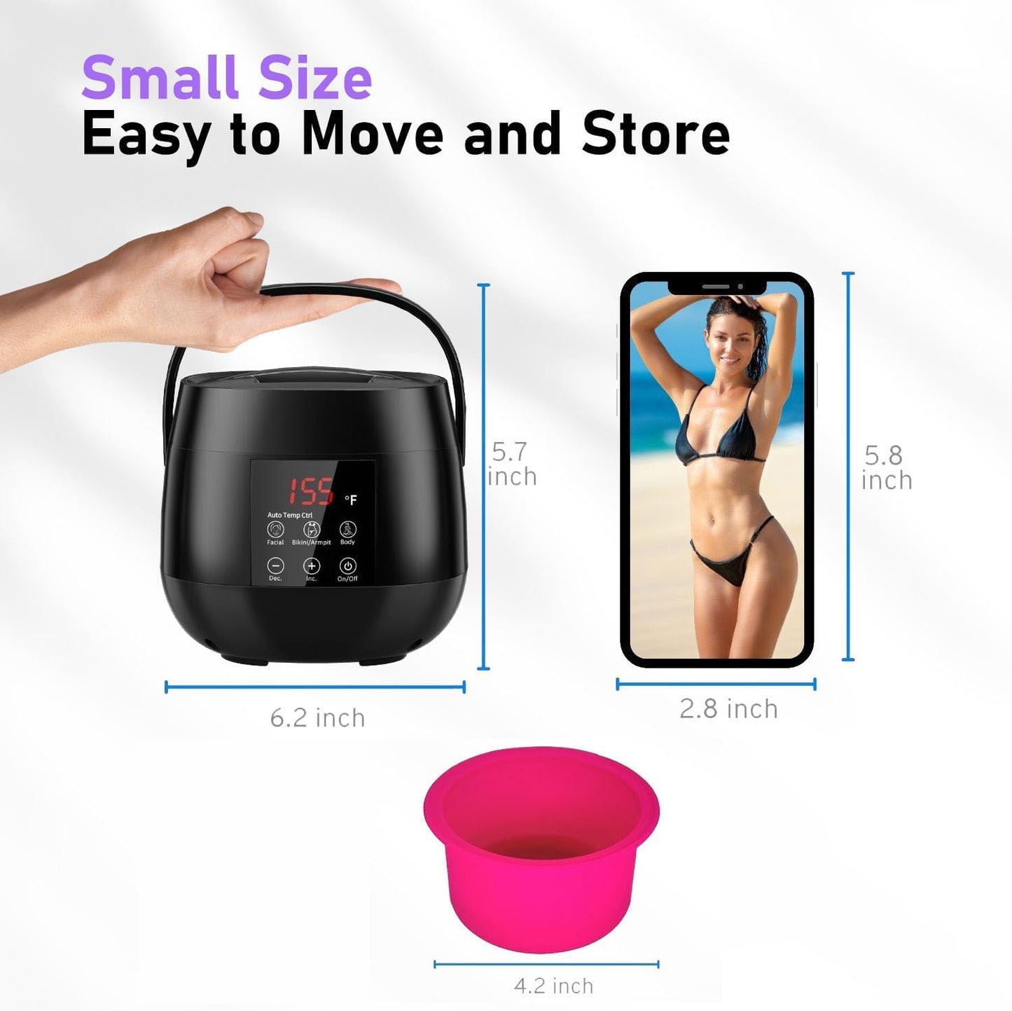 Smart Digital Wax Machine with Auto Temperature Control for Safe Hair Removal - Suitable for Brazilian, Bikini, Facial, Eyebrow, Nose & Full Body Waxing (with a Silicone Bowl)