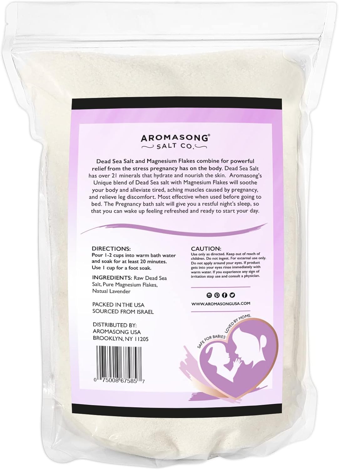 Aromasong Dead Sea Pregnancy Bath Soak - Natural Lavender Magnesium Flakes for Muscle Relief | 5 LB