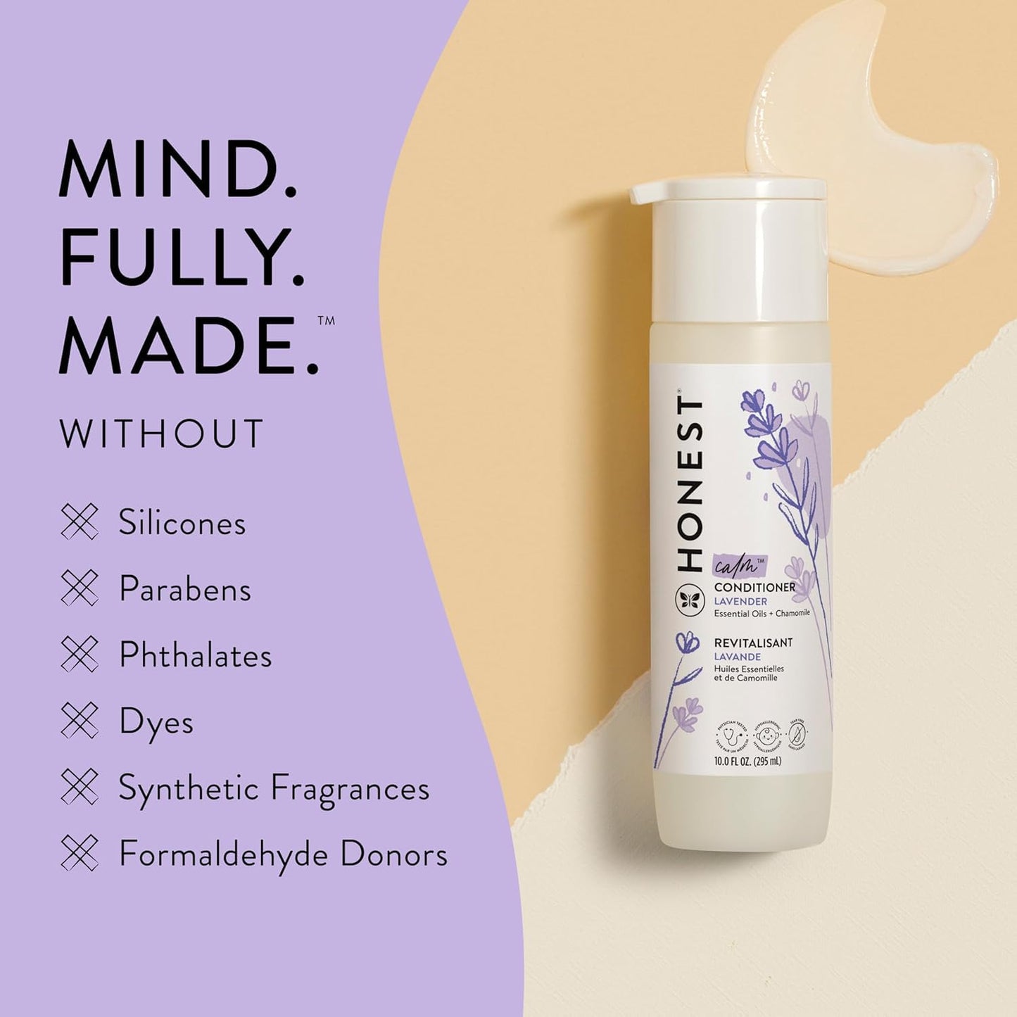 The Honest Company Silicone-Free Conditioner, Gentle Tear-Free Hypoallergenic Baby Hair Care with Naturally Derived Ingredients Lavender Calm 10 fl oz