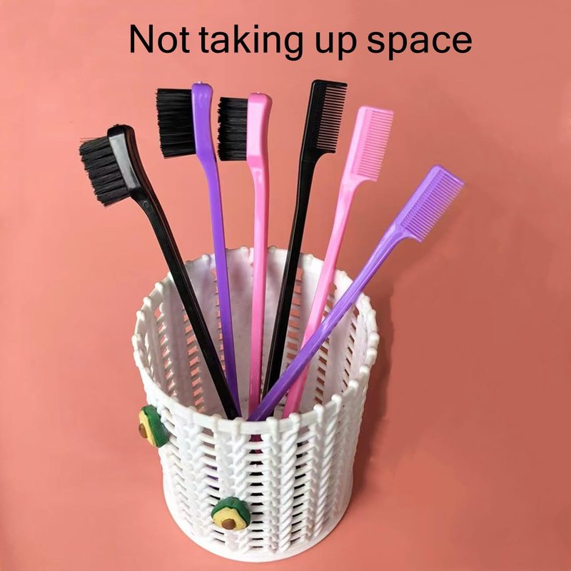 Double-Sided Edge Control Hair Brush Set - Professional Dual-Sided Comb with Bristles | Pink, Purple, Black