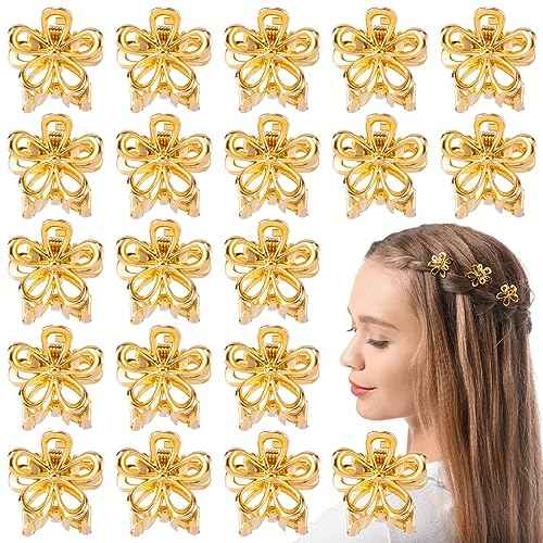 20 Pcs Mini Flower Claw Clips 0.69inch Small Gold Hair Clips Cute Metal Hair Barrettes Accessories for Women Girls Teens Thin Thick Long Short Hair