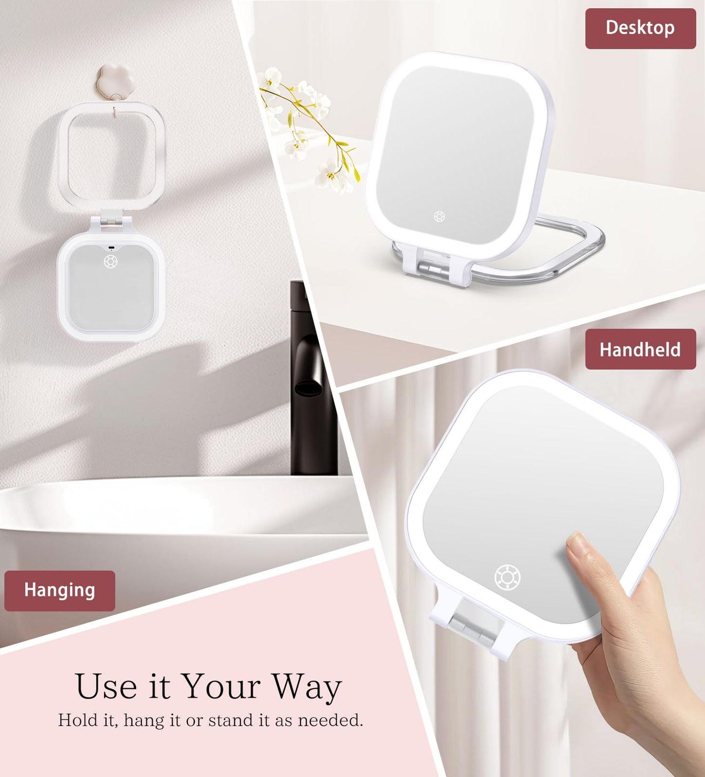 Shinowa 1X/10X Rechargeable Travel Makeup Mirror with 72 LED Lights, 7 Inch
