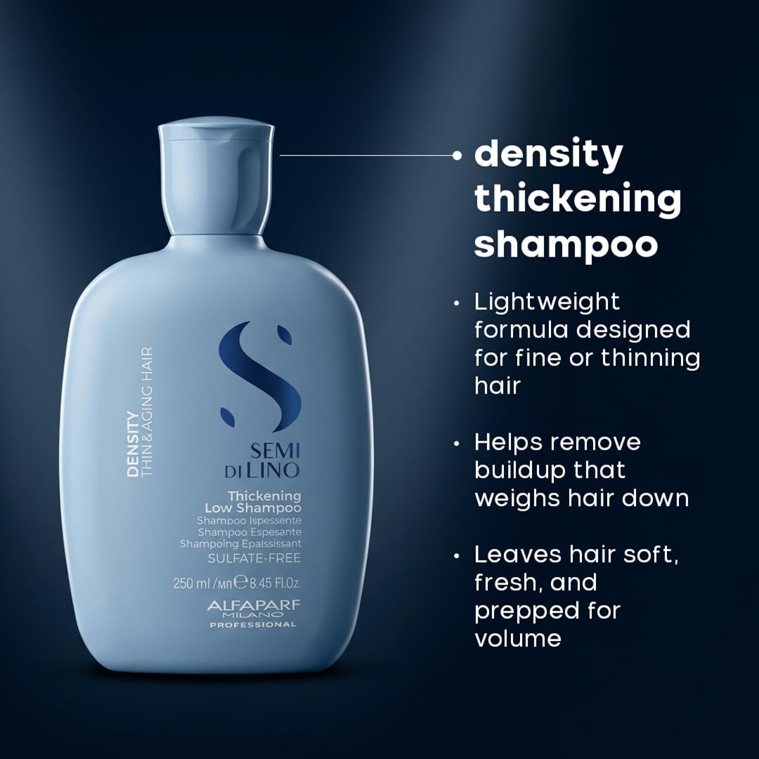 ALFAPARF MILANO Semi di Lino Density Shampoo for Thinning Hair - Color Safe Thickening Shampoo for Hair Loss - Sulfate Free - Adds Body & Volume - Revitalized, Youthful & Thicker Locks