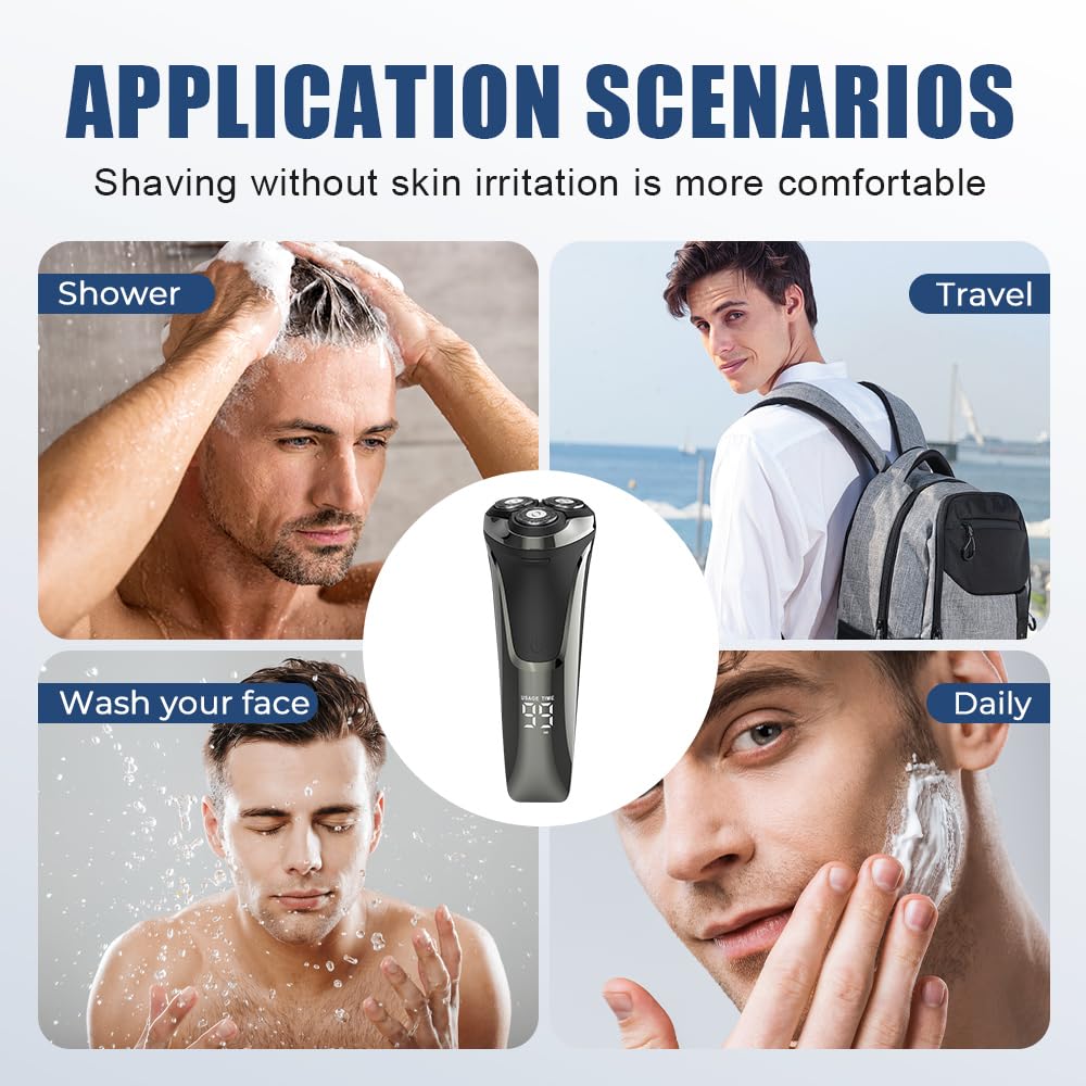 Electric Razor for Men, 2025 New Electric Razor 4D Rotary, Ipx7 Waterproof Electrics Razors, Wet & Dry Rechargeable Electrics Shaver LCD Display (1)
