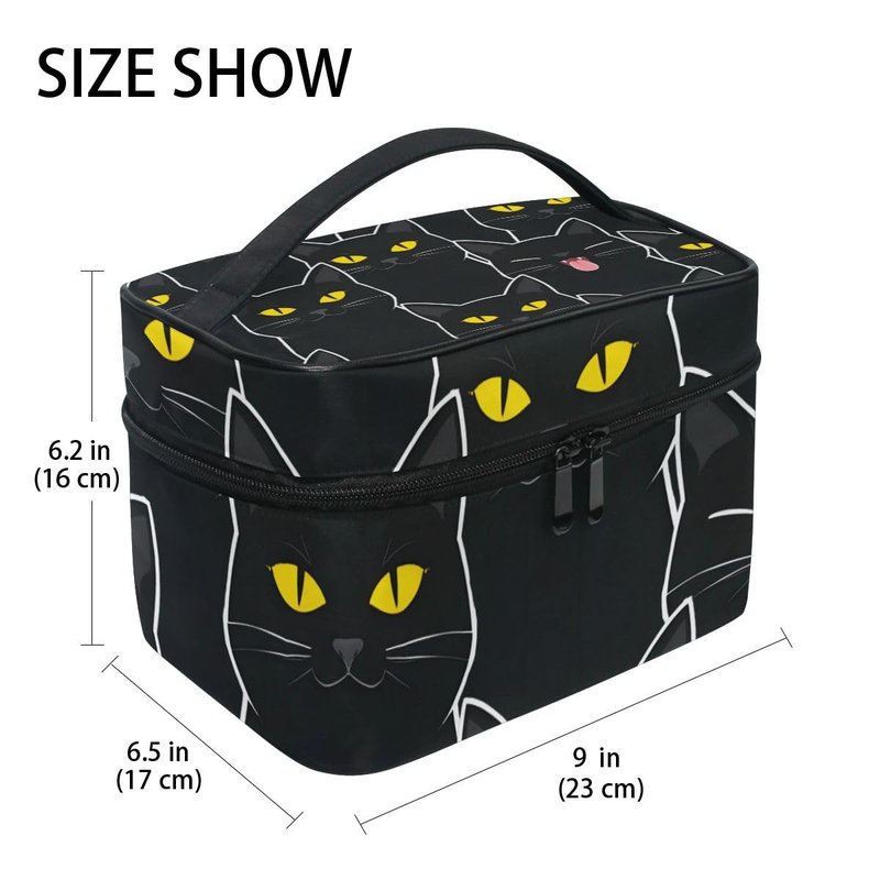 senya Travel Makeup Bags With Zipper Black Cats Pattern Cosmetic Bag Toiletry Bags Train Cases Storage Bags Portable Multifunction Case for Women Girls