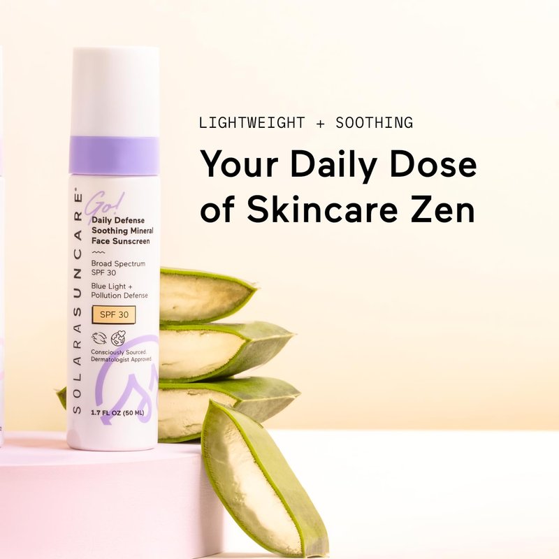 Solara Suncare - Go! Daily Defense Soothing Mineral Face Sunscreen, SPF 30 | EWG Verified, Vegan, Cruelty Free, Reef friendly | Lightweight, Safe For Sensitive Skin (1.7 fl oz | 50 ml)