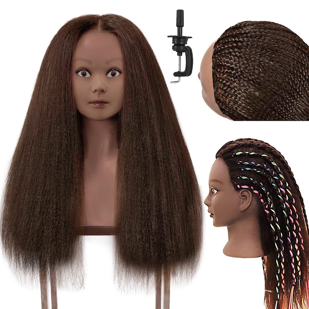 FABA Mannequin Head Human Hair, Dark Brown, 20"-22", 100% Real Hair