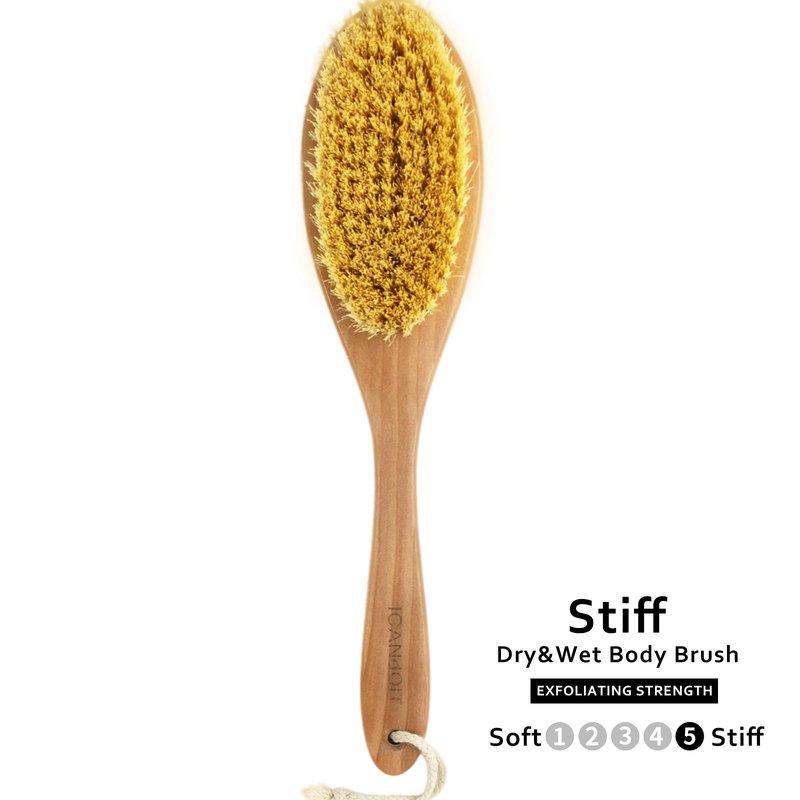 ICANdOIT Very Stiff Dry Brushing Body Brush for Men&Women, Long Handle Dry Skin Brush for Cellulite and Lymphatic Drainage with Natural Agave Cactus Tampico Fiber Bristles