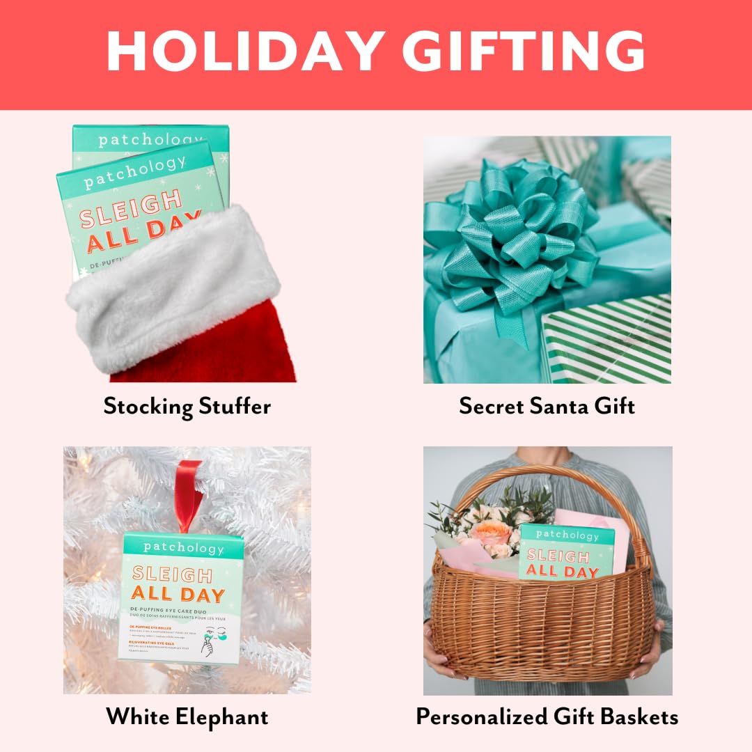 Patchology Holiday Gift Set | Christmas Gel Eye Patches & Roller Duo Kit
