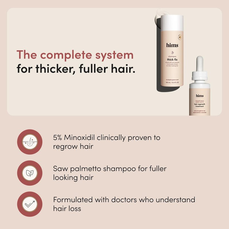 hims Thick Fix Thickening Shampoo & 5% Minoxidil Treatment Serum - Saw Palmetto & Minoxidil Serum - For Strengthening Hair Growth - Paraben-Free & Sulfate-Free - Eucalyptus Grove Scent