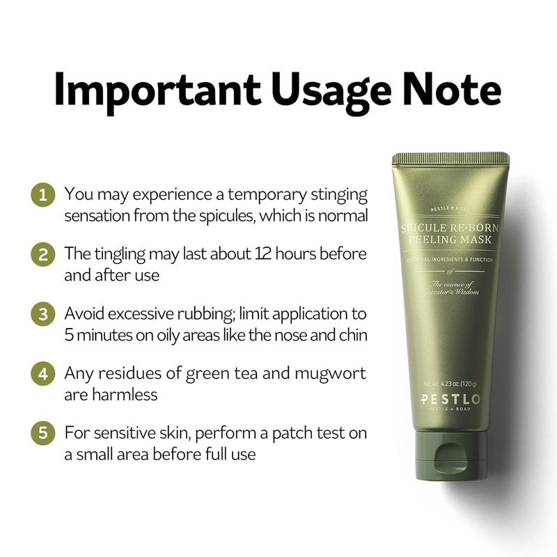 PESTLO Spicule Reborn Exfoliating Peeling Mask for Korean Glass Skin – Natural Marine Spicules, Green Tea & Wormwood for Gentle Exfoliation, Pore Care, Hydration & Radiant Skin, 4.23 oz (120ml)